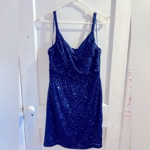 Blue sequins knee length dress. Wore  one time.